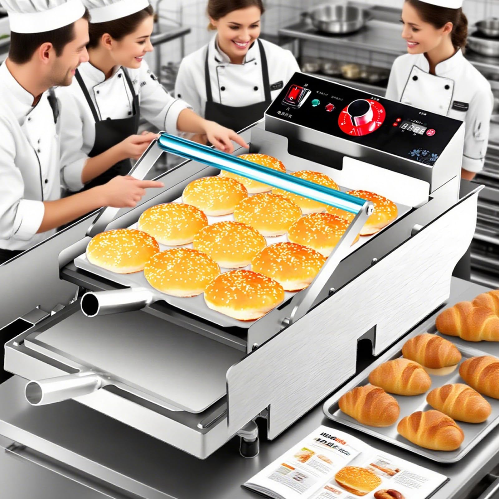 Inteligentna Maszyna Do Pieczenia Chleba Hamburgerowego - Dwuwarstwowe 12/24 Kromki BułKa, Regulacja 50-300°C, Timer 0-3 Min 24Burger