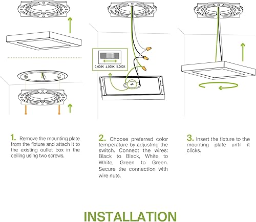 Miniatura 8 de ASD Luz LED de montaje empotrado cuadrada de 9 pulgadas, 18 W, 1270 lúmenes, 3000-5000 K, 120 V, 3CCT, regulable, ultra delgada, con certificación