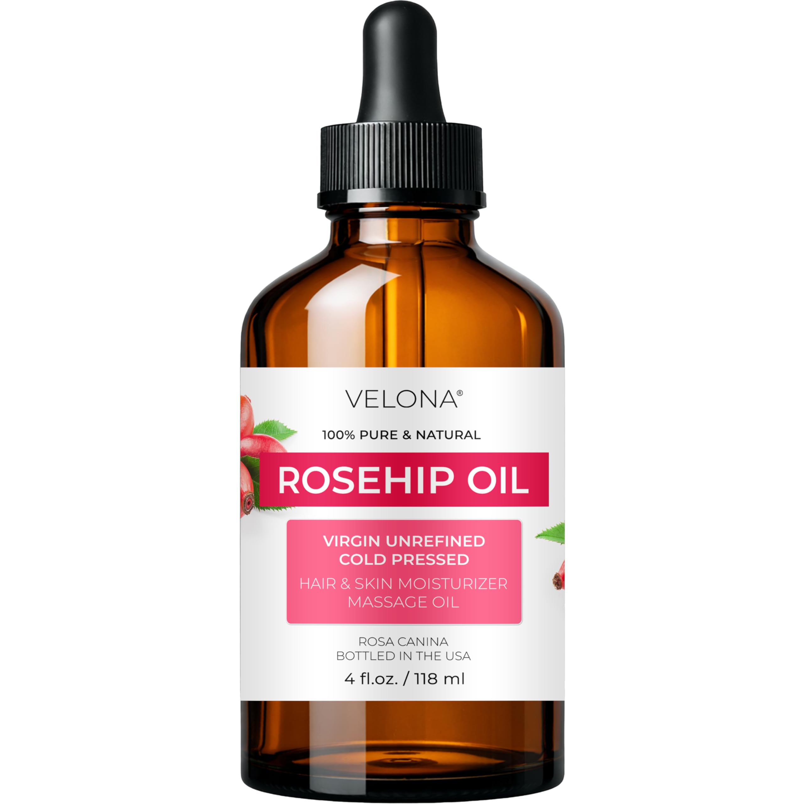Rosehip Oil USDA Certified Organic - 100% Pure and Natural Carrier Oil, Unrefined, Cold Pressed, Hexane Free, Moisturising Face, Hair, Body, Skin Care, Stretch Marks, Scars etc