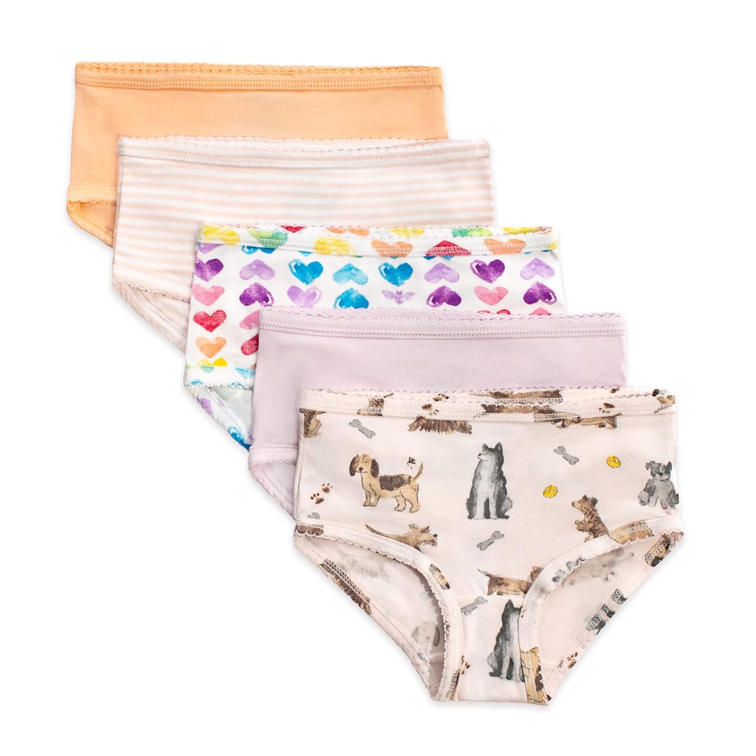 Burts Bees Baby Toddler Girls Underwear Set of 5 - Solids Stripes Prints Tag-Free with Sizes for 2T
