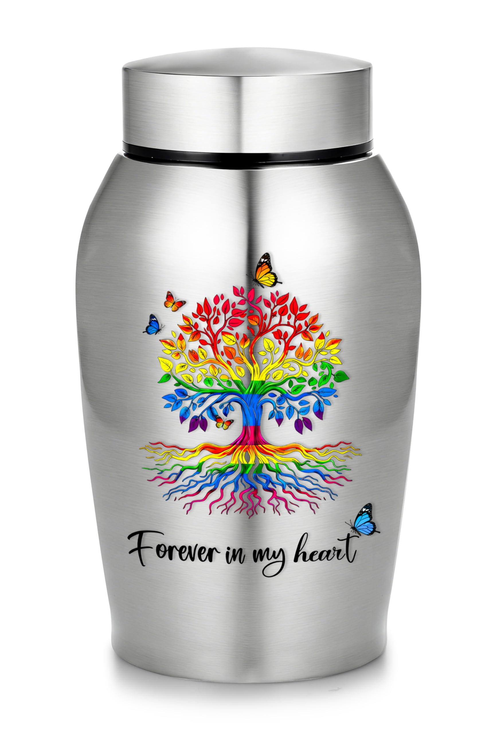 Gredstar Rainbow Tree of Life Silver Cremation Urn for Human Ashes or Dog or Cat Pet Loss Remembrance Keepsake, Holds up to 50 lbs