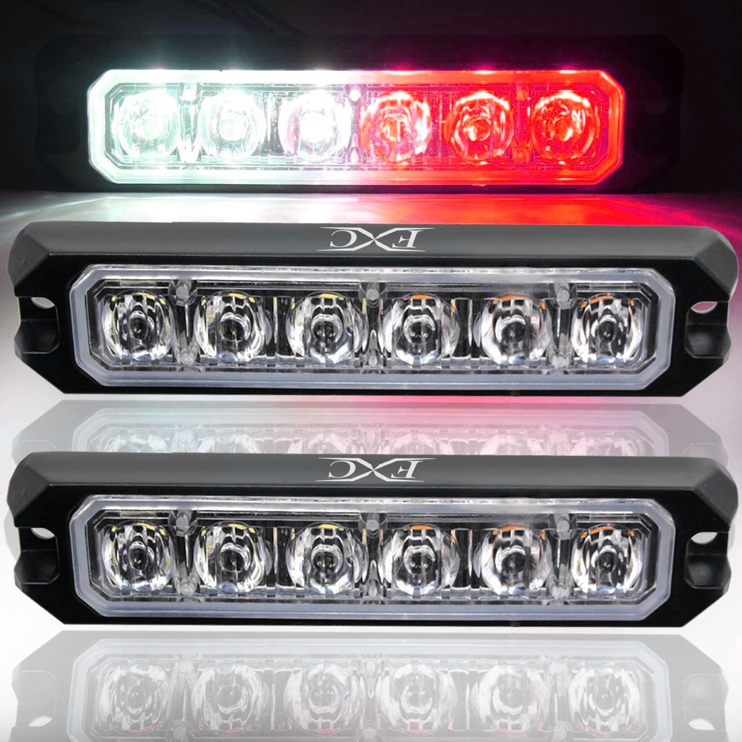 FXC 2pack 6-LED Flashing Strobe Lights for Truck Car Vehicle LED Grille Light Emergency Beacon Caution Hazard Warning Lights Red/White