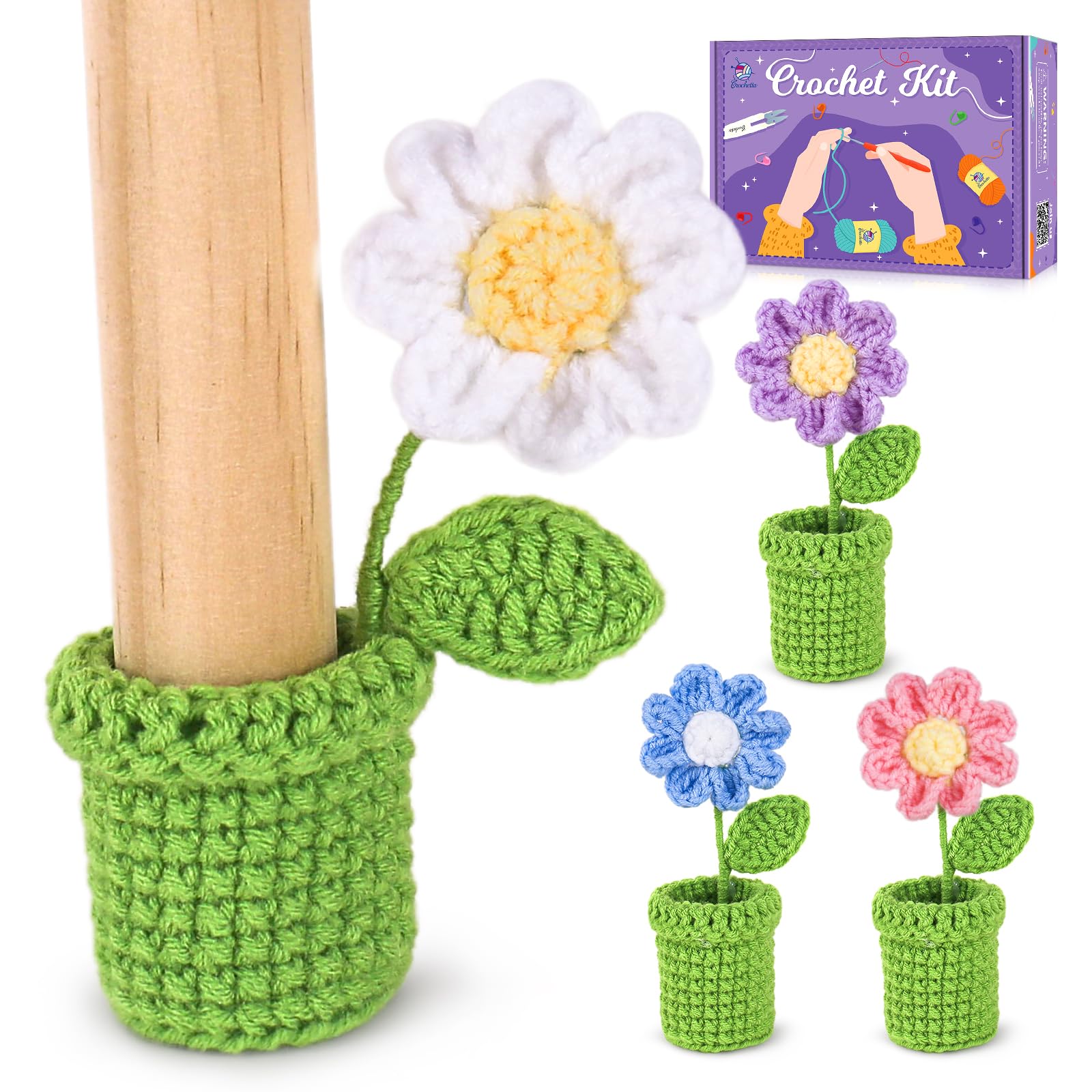 Crochetta Crochet Kit for Beginners, Crochet Starter Kit w Step-by-Step Video Tutorials, Beginner Crochet Kit for Adults Kids Women Men Complete Kit Included (Table Leg Cover)