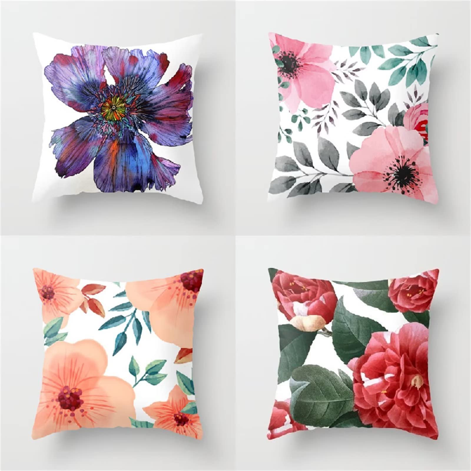 Cojines 60x60cm Flores de Colores Cojines Decorativos para Sofa Moderna Decorativa Cojín Juego de 4 para Decoración Hogar Soft Almohadas cuadradas Funda de Cojín D-542