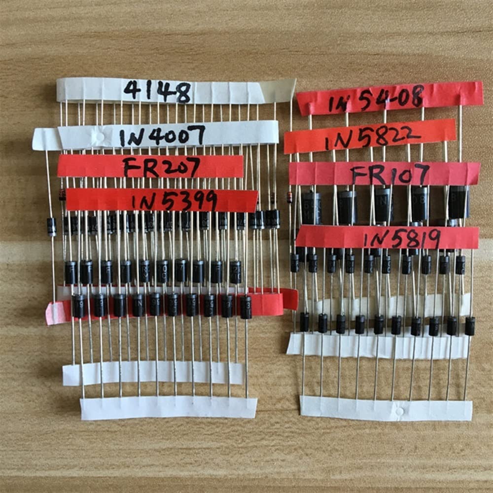 Elektronisches Komponentenpaket, Dioden-Sortiment-Kit 1N4148 1N4007 1N5819 1N5399 1N5408 1N5822 FR107 FR207,8 Wert = 100 Stück