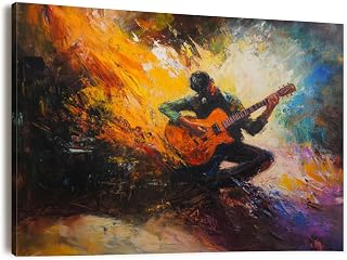 Canvas Wall Art Prints Music Guitar Oil Colorful Swirls Strokes Expressive Brushwork Vivid Large Framed Artwork Wall Paintings Pictures Posters 24"x36" Wall Decor for Living Room Office Bedroom