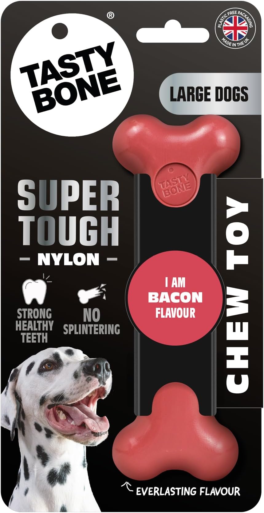 TastyBone Nylon Dog Chew Toy for Large Dogs (Bacon) - Indestructible for Aggressive Chewers, Everlasting Flavour, Strong Healthy Teeth, Made in the UK