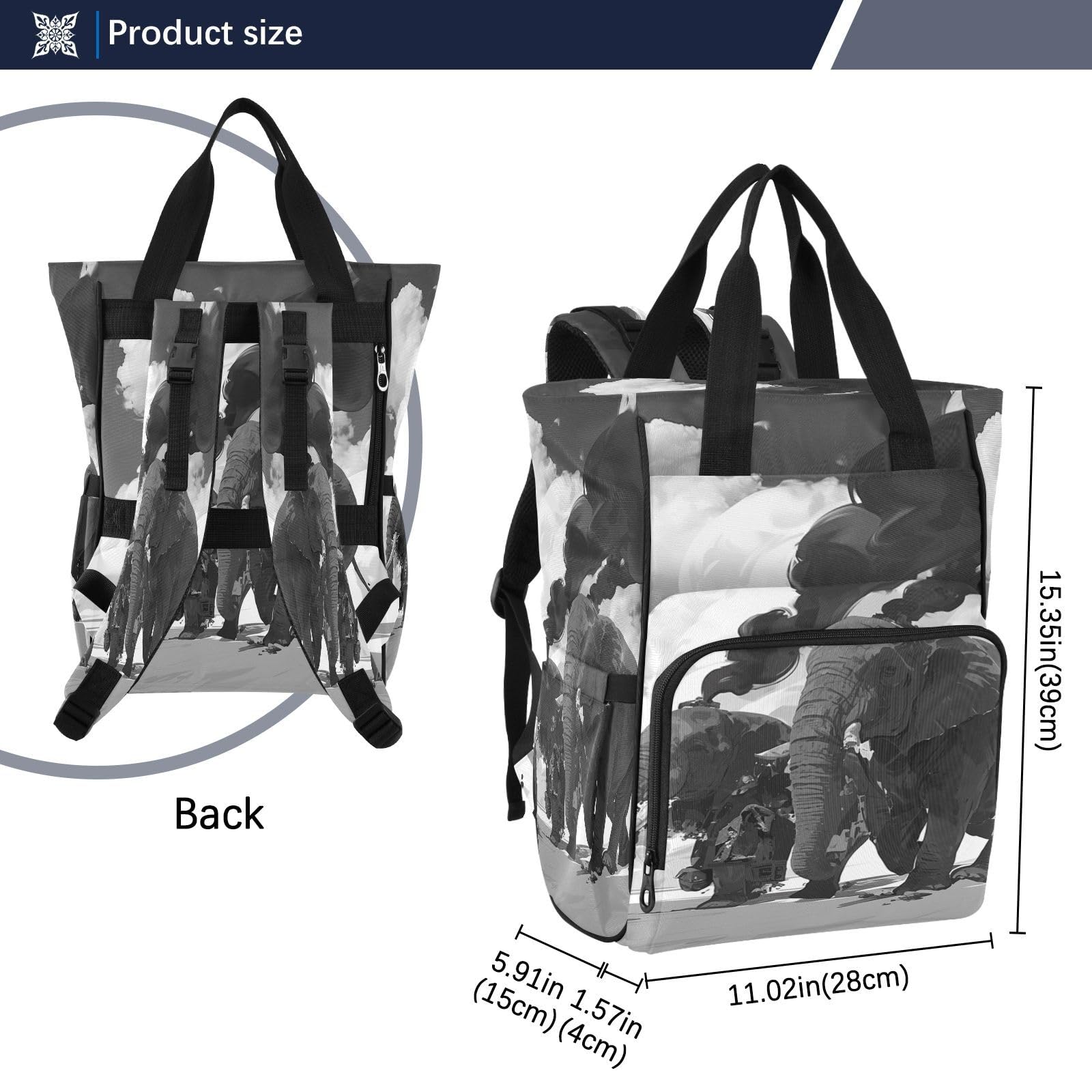 Poderosos Elefantes Negros Bolsa de Pañales Mochila de Viaje Gran Capacidad Bolsas para Mamá Papá Mujeres Niñas