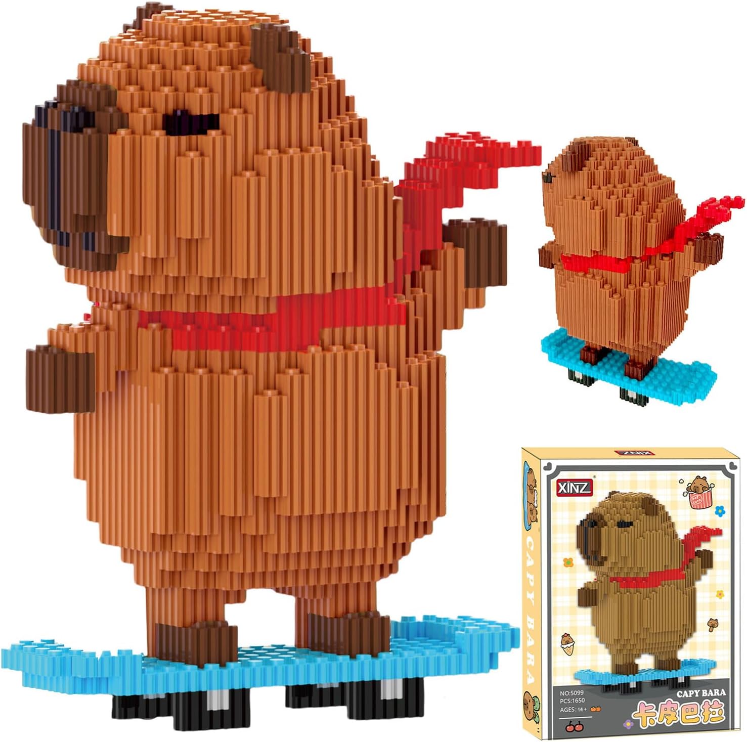 Capybara Building Blocks, 1650 PCS Capybara Mini Building Block Sets, Capibara Micro Building Blocks with Skateboard, Party Favors Birthday Gifts for Adults