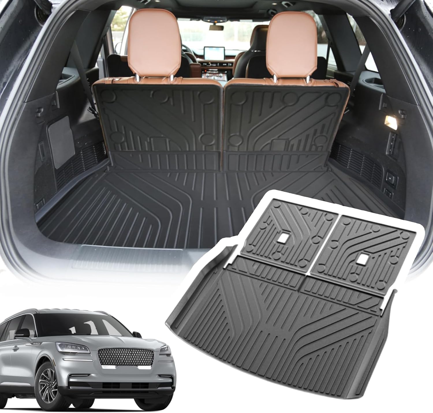 Cargo Liners Backrest Mat for Lincoln Aviator Accessories 2020-2024 with Hook&Loop Rear Trunk Mat Rear Seat Back Cover Protector All Weather Anti-Slip Split Dog Liner