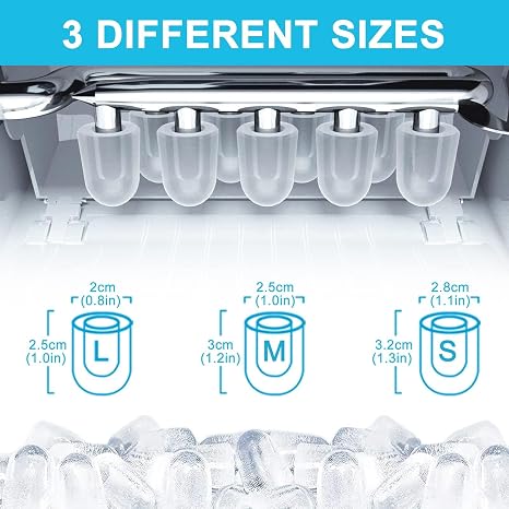Countertop Ice Maker Machine, Chewable Bullet Small Portable Ice Machine for Home Office Bar Party, 33 Lbs, Stainless Steel & Black