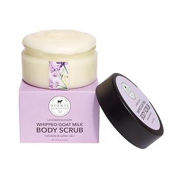 Dionis Whipped Goat Milk Body Scrub, Lavender Blossom, 8 oz | Hydrating Body & Foot Exfoliator, Smooths Skin, with Lactic Acid & Chamomile Extract, Safe for Sensitive Skin