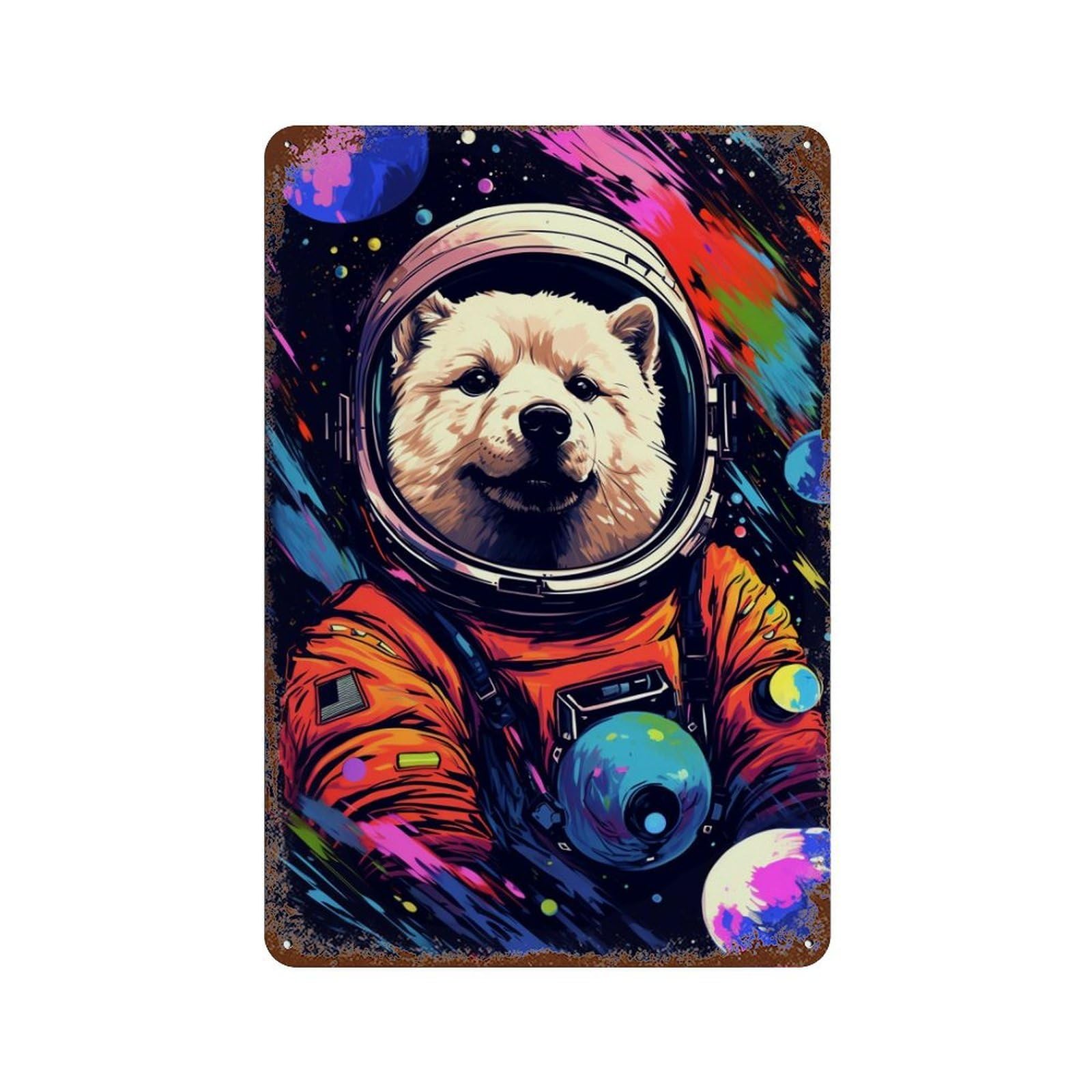 Vintage Metal Tin Sign Space Dog Explorer-59 11.8"x7.9", Classic Wall Plaque for Farmhouse, Kitchen And Entryway Decor