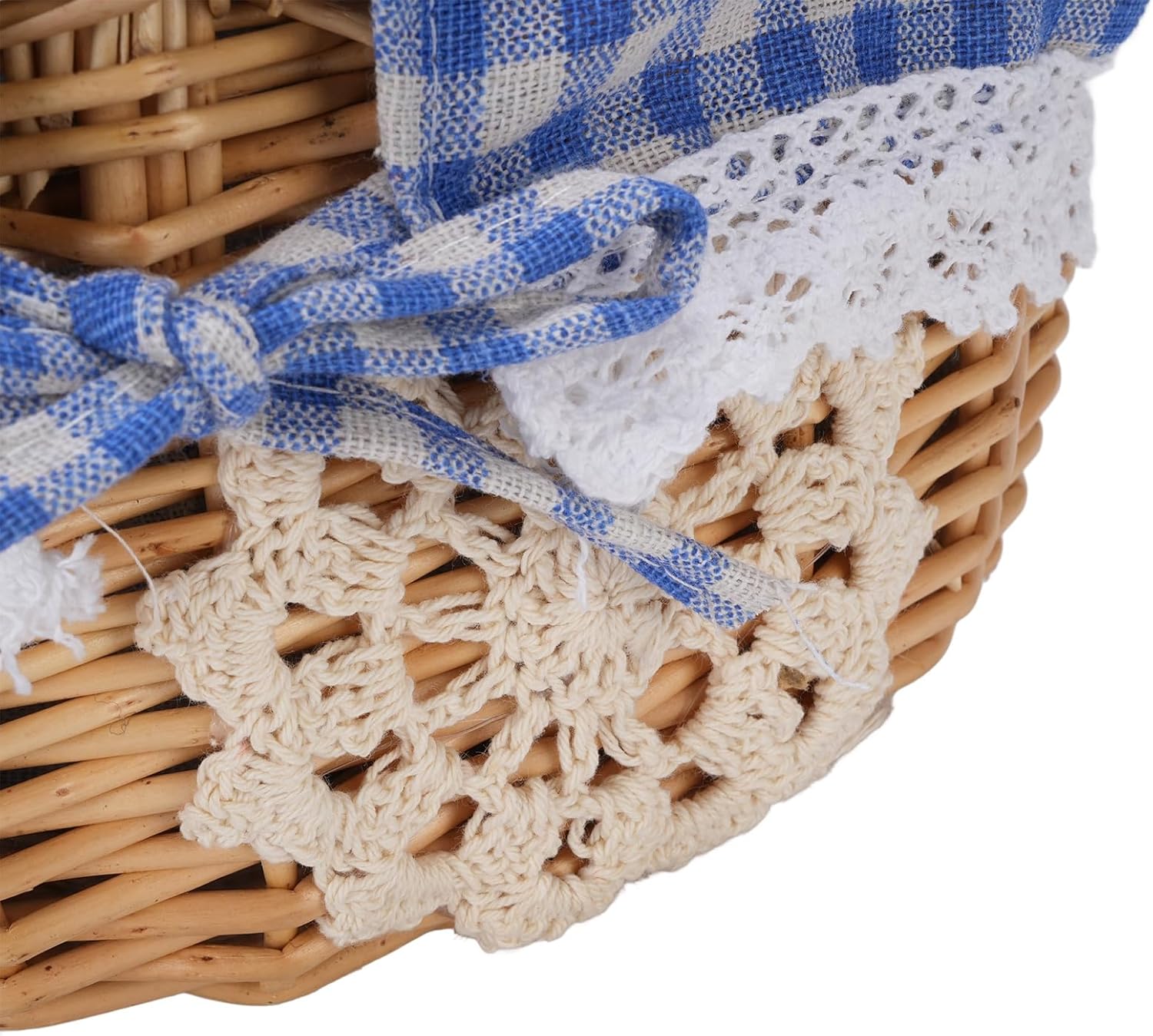 Wicker Picnic Basket with Lid, Elegant Oval Wicker Picnic Basket for Picnics, Camping, and Family Gatherings, Removable Liner, Ideal for Easter, Fall, Kitchen Decoration (Blue