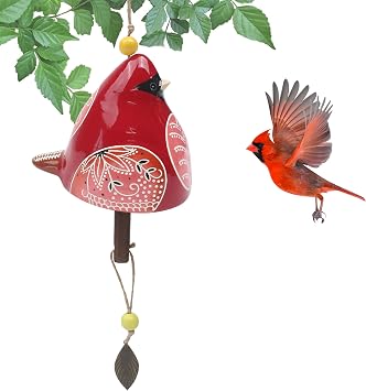 Bird Song Bell Wind Chime, Ceramic Cardinal Fashion Hanging Windchimes for Rustic Music Garden Backyard Church Decoration Porch Outside Outdoor Festival Memorial Gift Witness Friendship Red
