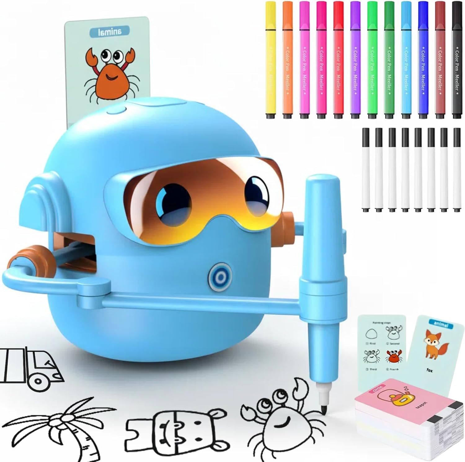 Silanit Automated Drawing Robot with Cards & Templates, Drawing Robot for Kids and Beginner, Reliable Sketch Assistant, Blue