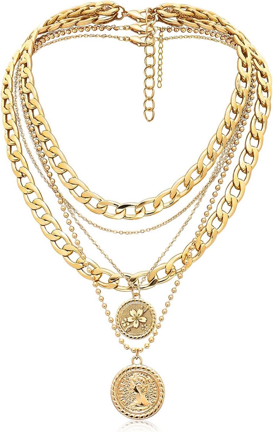 MJartoriaLayered Necklaces for Women Trendy Retro Coin Pendant Necklace Dainty Chunky Chain Choker Necklaces for Jewelry Birthday Gifts