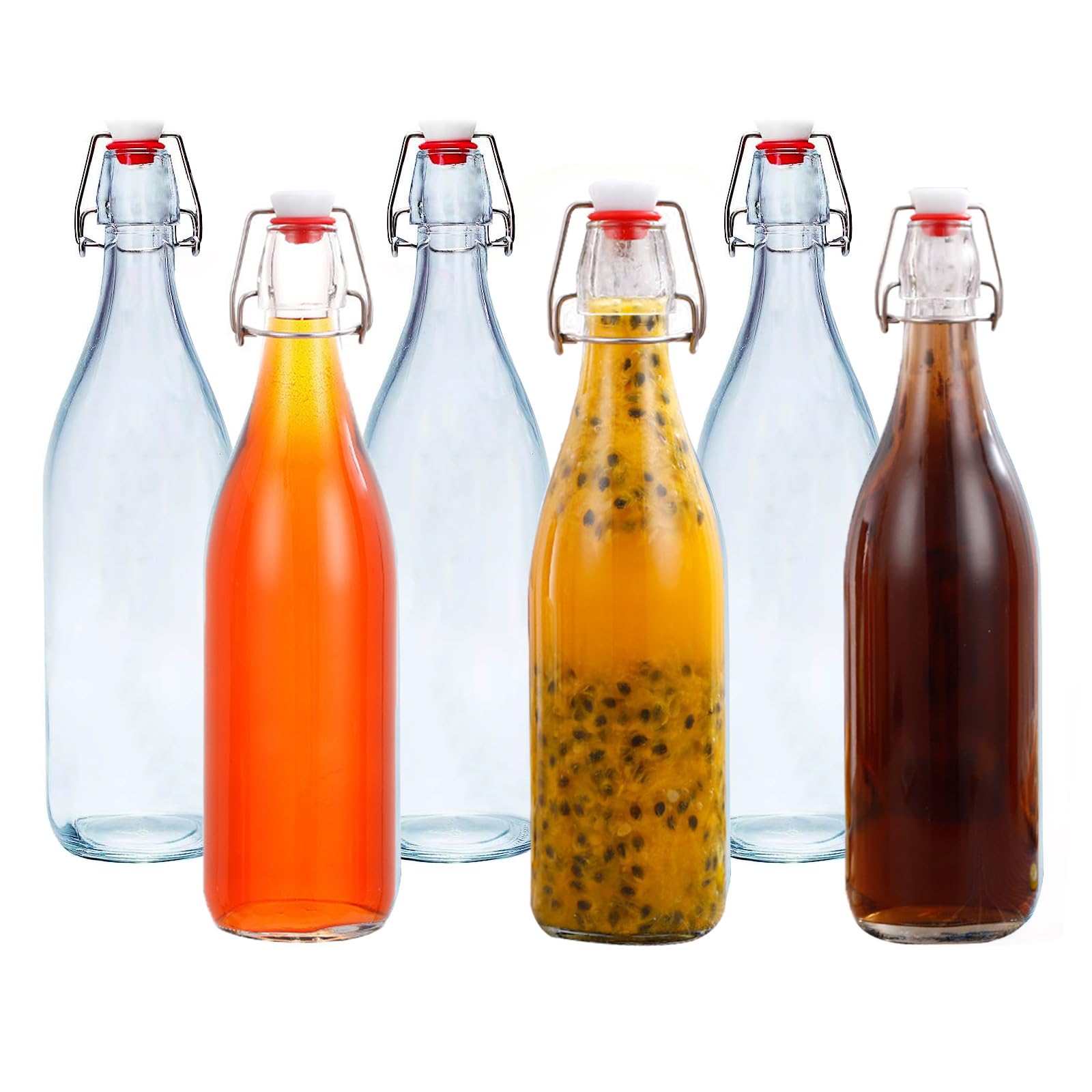 MUAMAX 6PCS 1000ML Clear Glass Bottles with Swing Top,Glass Preserve Bottle for Home Brewing,Swing Top Bottles,Airtight Glasses Dispenser,Transparent Beer Bottle Homemade Beverages