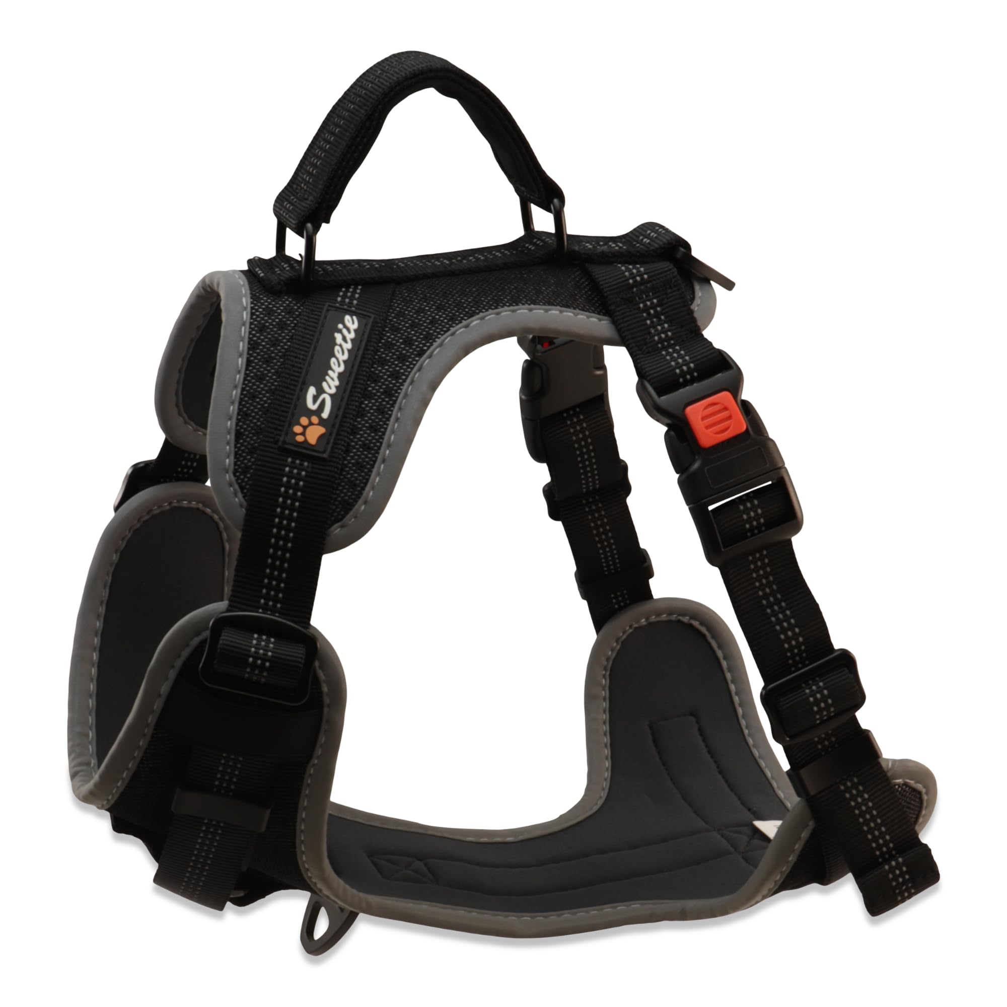 Sweetie Dog Harness No Pull Y-Shape with Control Handle & 2 D-Rings – Front Clip, Padded Neoprene, Breathable Reflective – No Pull Harness for Small Medium Large Dogs & Puppy Harness - Black