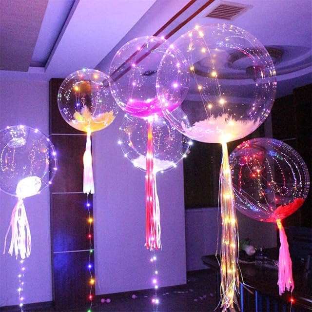 GLIN 10 Pcs 20Inch Bobo Balloon Transparent Bubble Balloons for LED Light Up Rose Balloons Birthday Wedding Christmas Decors (Led String Not Included)
