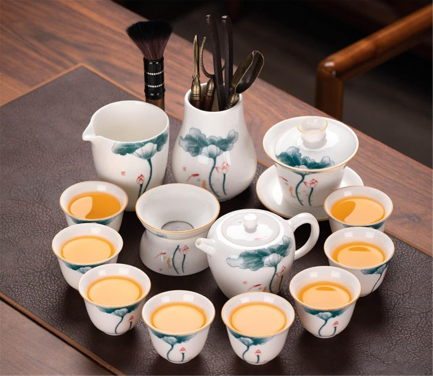 White Jade Porcelain Gongfu Tea Set, Gaiwan with Teacups-suit1