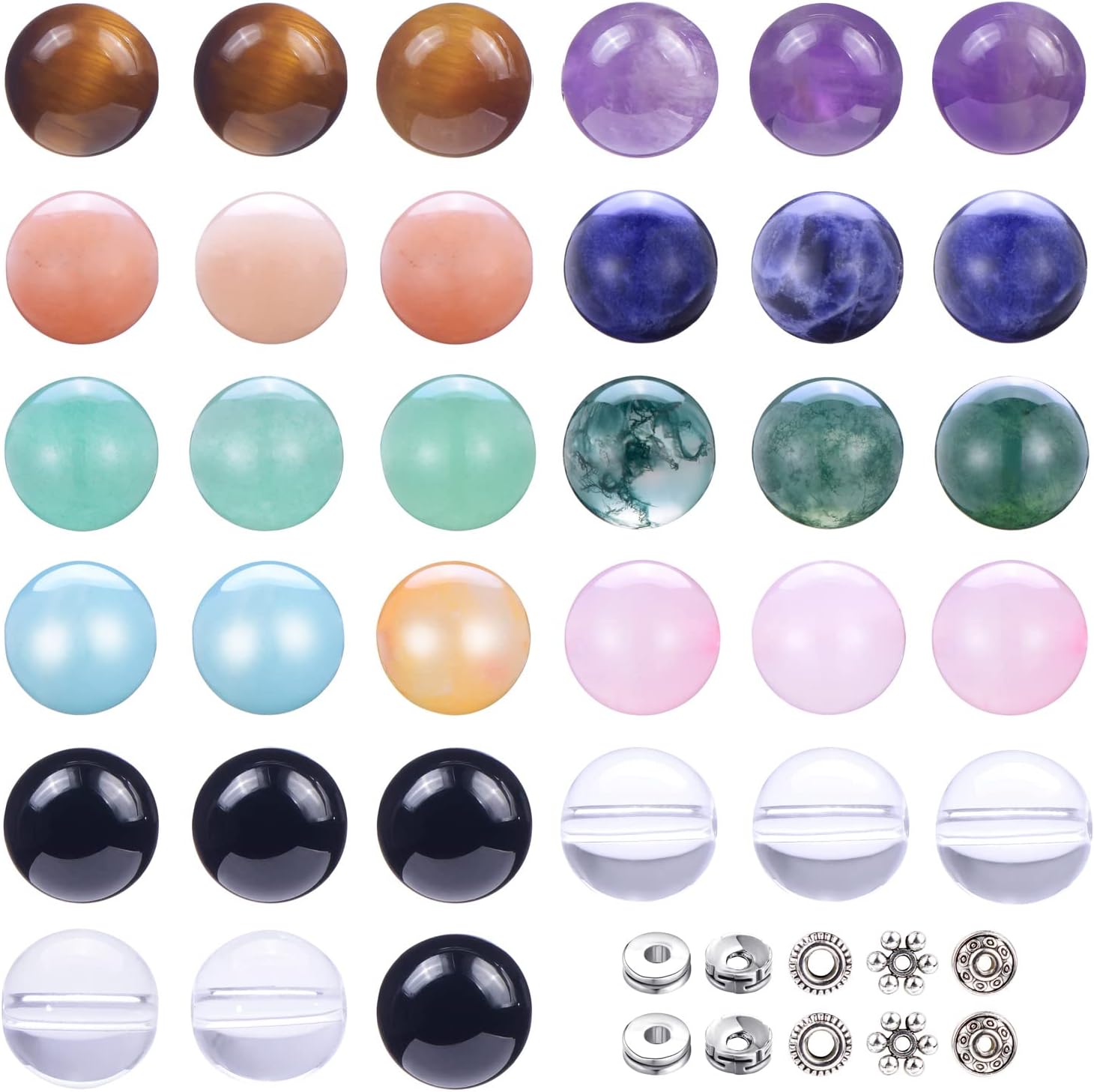 300Pcs Gemstone Round Loose Beads Wholesale Natural Stone Beads with Spacer Beads and Elastic String for Bracelets Jewelry Making