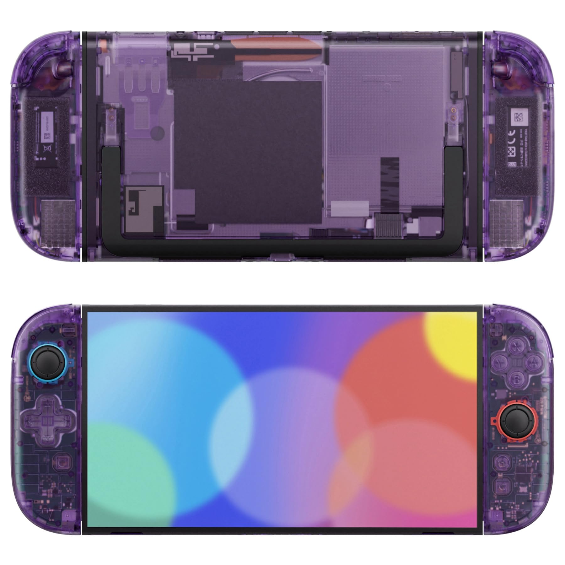eXtremeRate Cover per Nintendo Switch 2, Custodia Ricambio per Joycon con Set Completo di Tasti, Accessorio per Switch 2, Senza Joycon e Console(Dpad Versione) - Trasparente Viola Atomico