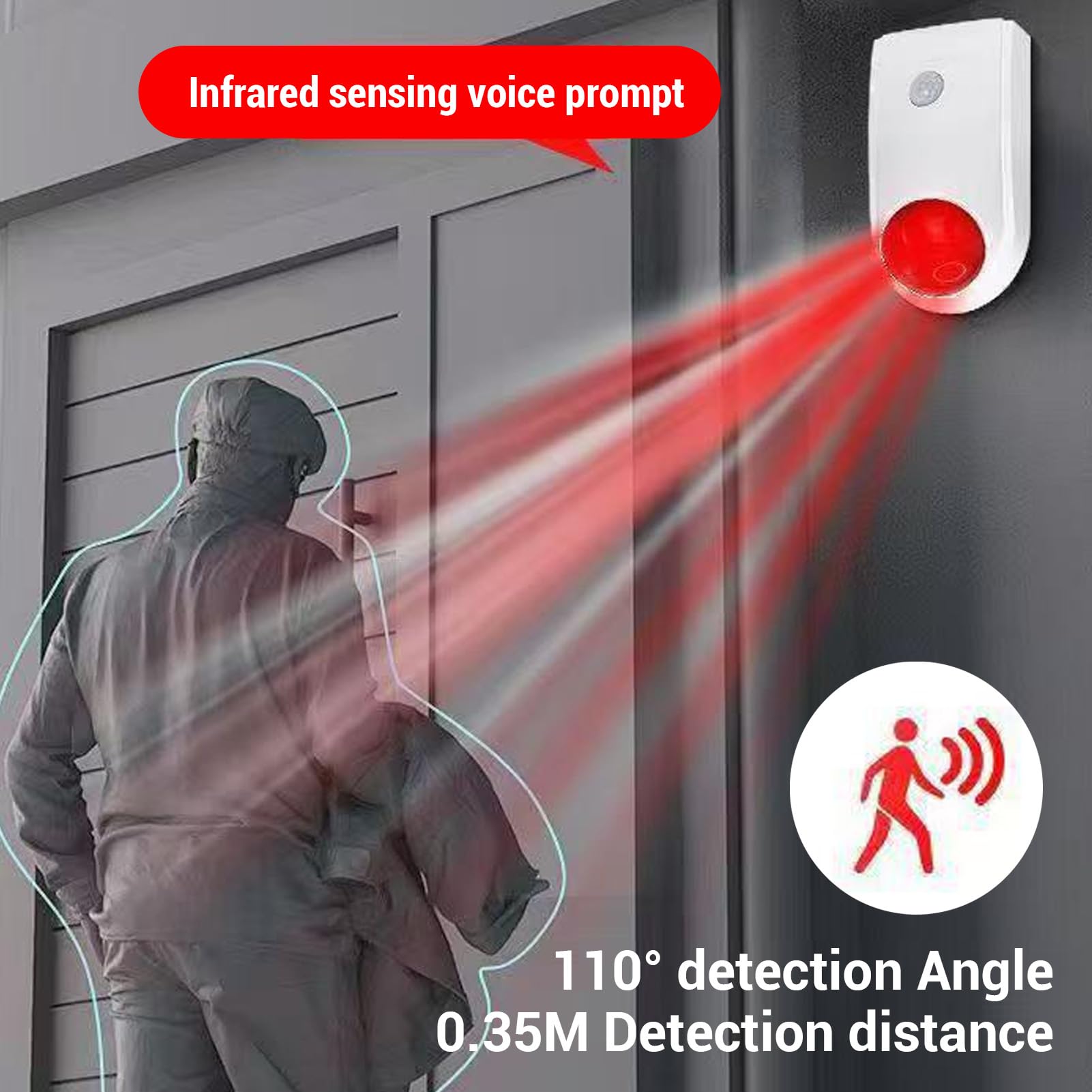 Solar-Infrarot-Bewegungsmelder-Alarm mit 110-dB-Sirene und Benutzerdefinierter Stimme