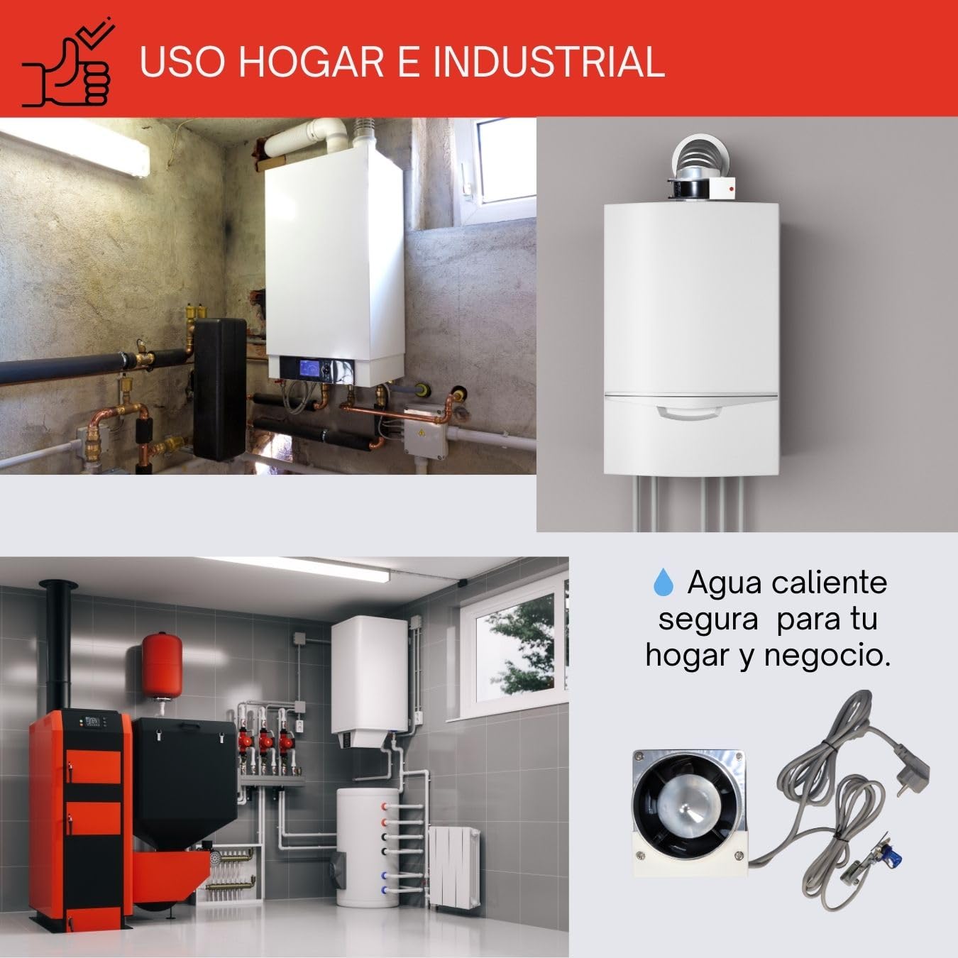GOLDMAN SERVICE | Kit Evacuación de Humos para Calderas y Calentadores a Gas ACS | Ventilador Tiro Forzado con Deflector y Sensor de Seguridad | 19W 220V