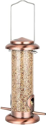 iBorn - Comedero de metal para pájaros colgante, comederos para aves silvestres para mezclas de semillas, resistente, acabado metálico completo, 2