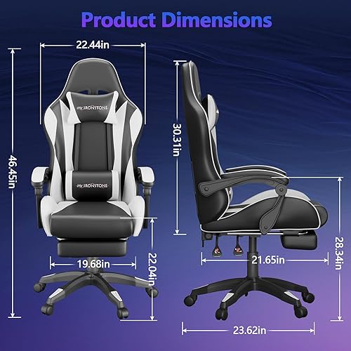 Miniatura 9 de Mr IRONSTONE Silla para videojuegos, silla de computadora con soporte lumbar de masaje y reposapiés ajustable en altura, silla de juego con asiento