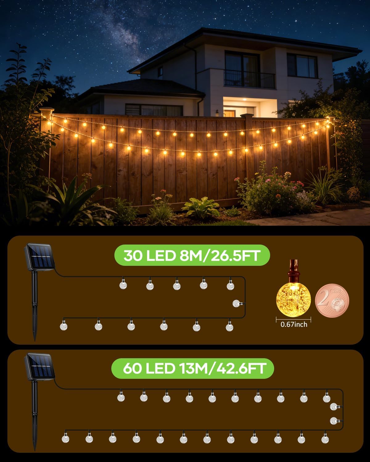 Suright Guirnaldas Luces Exterior Solar, 13M 60 LEDs Luces Solares LED Exterior Jardin, 8 - Analyse des détails et conception