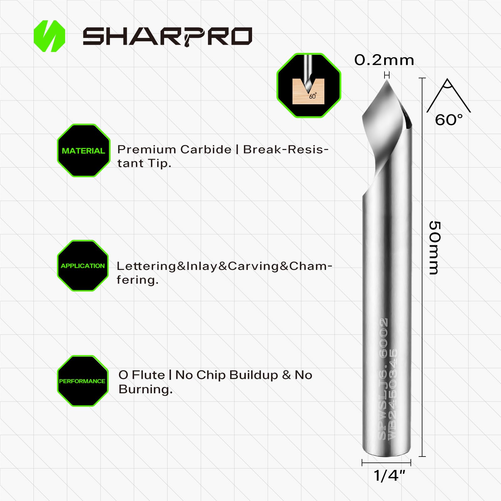 60 Degree V-Bit Router Bit - CNC & Hand Tools -2