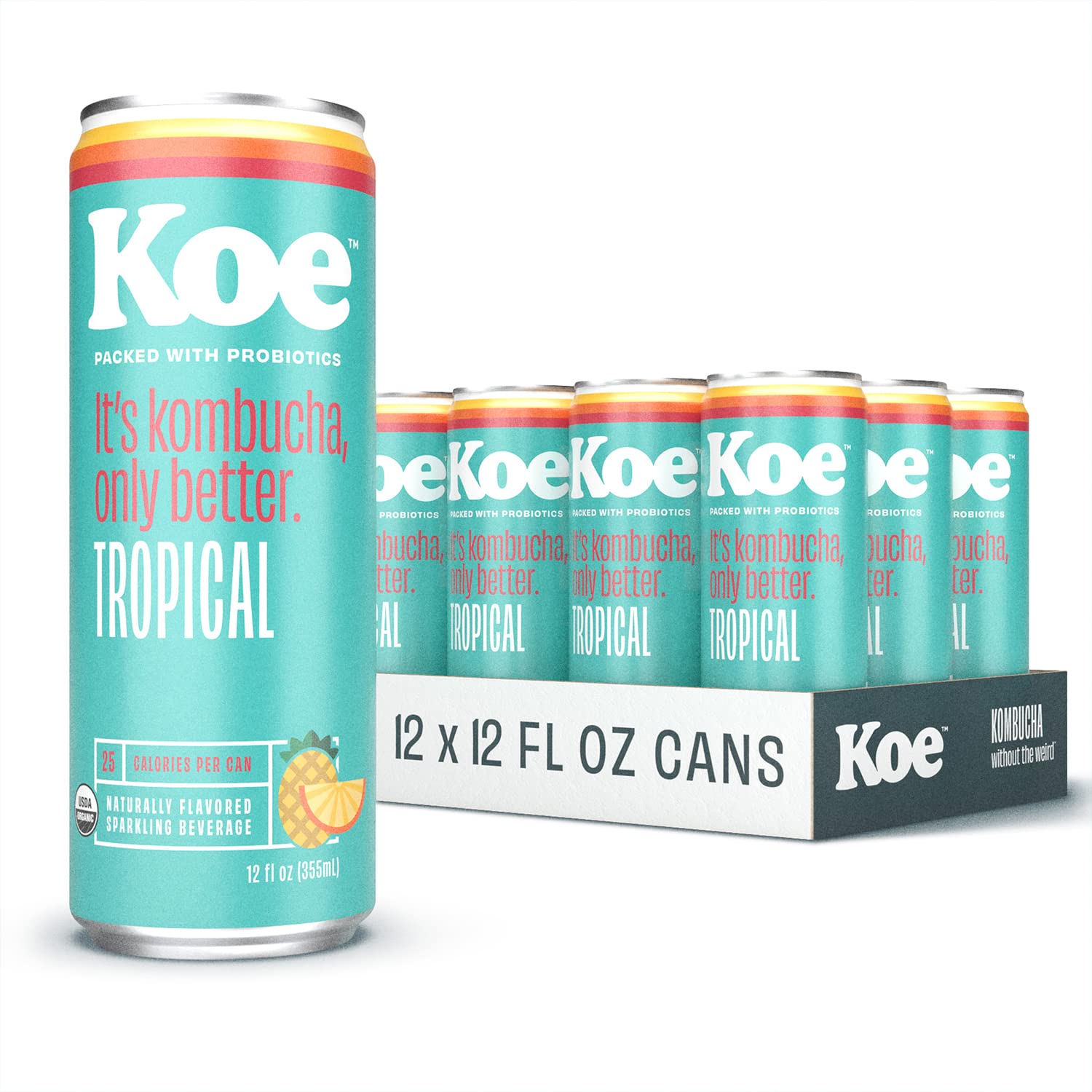 KÖEombucha Cans, Tropical, 12 Ounces, Pack of 12