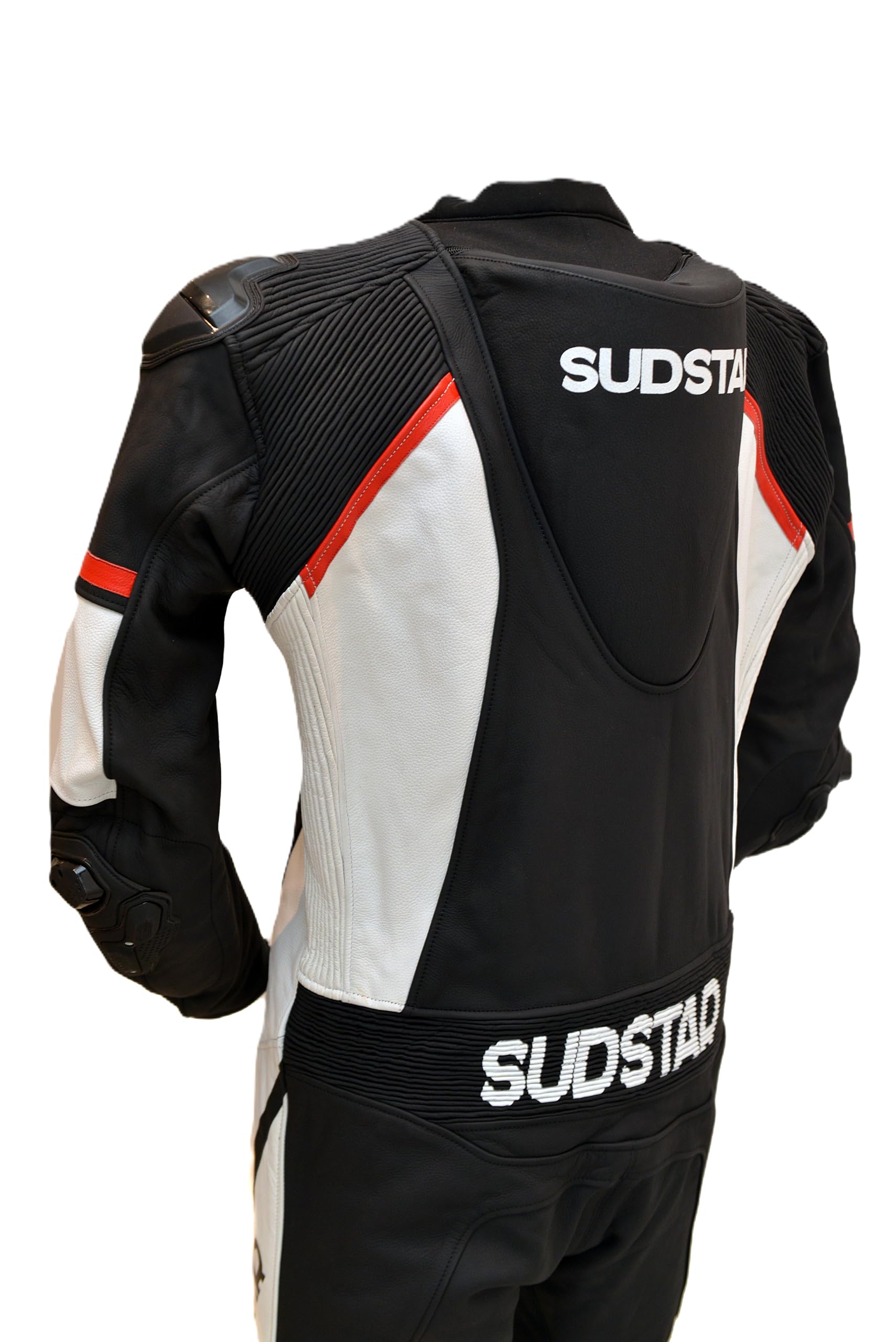 SUZUKA skórzany kombinezon motocyklowy, czarno-biały, sportowy design, certyfikat CE poziom 2, system Thermoline klasy A, predyspozycja AIRBAG
