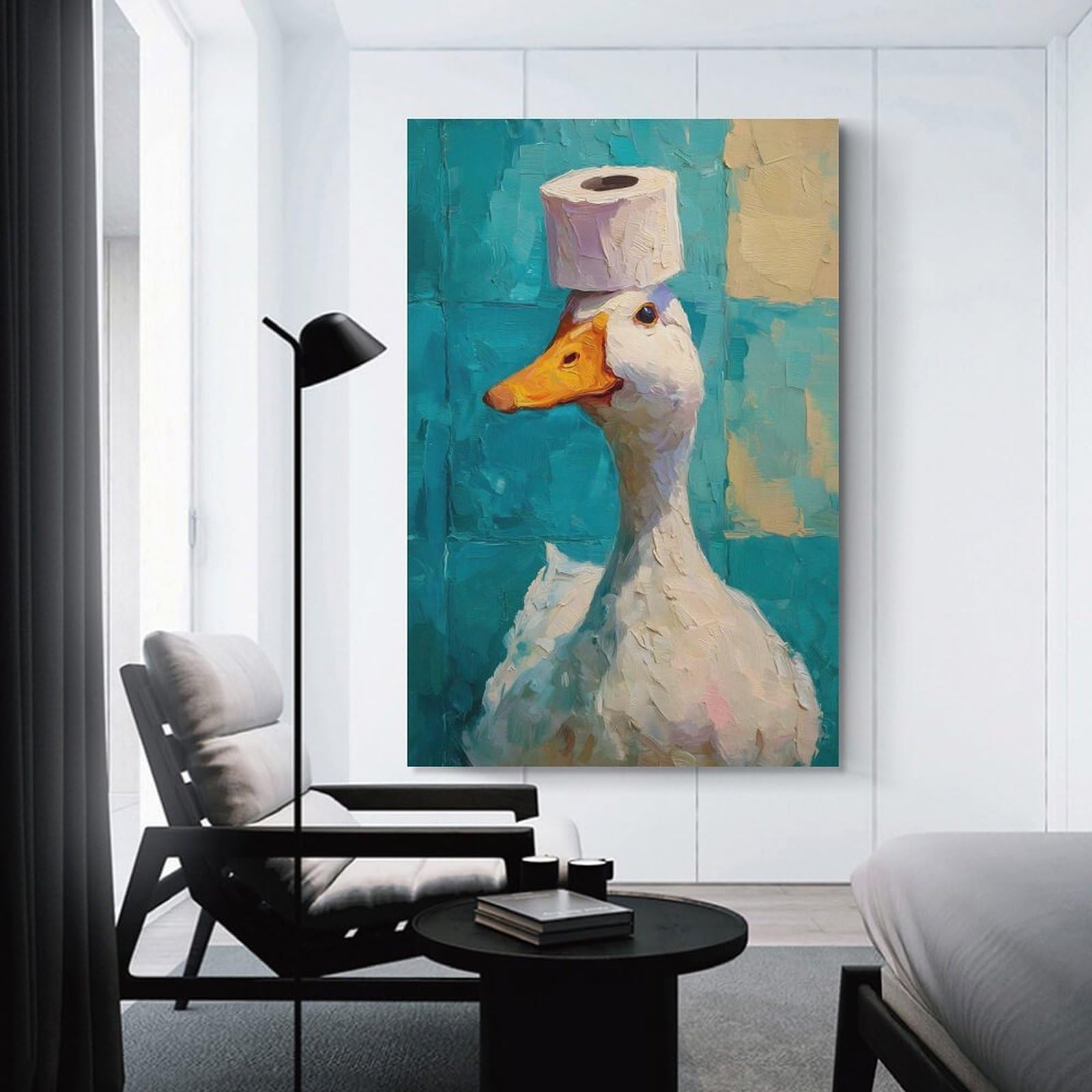 Junmoney Goose with Toilet Paper Hat Painting Canvas Wall Decor, 24x36inch(60x90cm), for Home Walls, Creative Rooms Or Shared Spaces, Stylish Home Artwork for Focal Walls