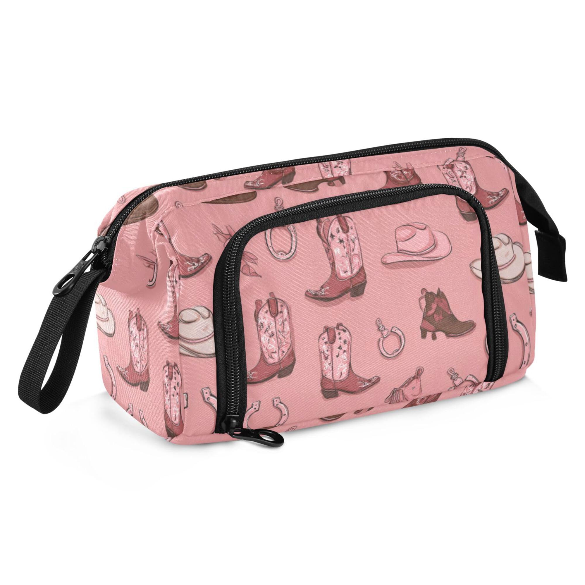 Fisyme Western Cowgirls Pinks Pencil Case Large Capacity Pen Bags Box Big Makeup Pouch Organizer