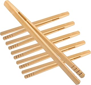 YBEATY 6 Pcs Reusable Toaster Tongs Wooden Cooking Tong Multipurpose Bamboo Tongs Kitchen Easy Grip Anti Slip Tool for Fruits Bread Pickles cheese Bacon Muffins BBQ