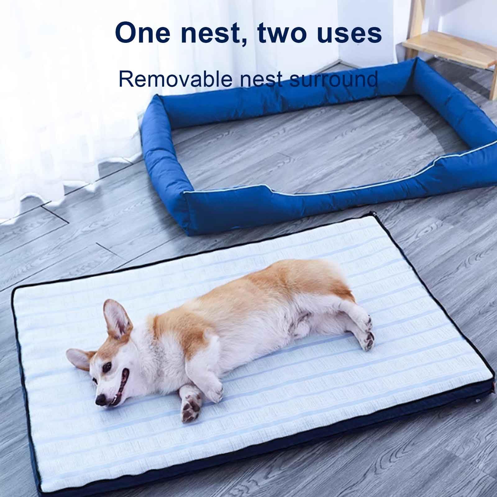 Cama Refrescante Perro, Alfombrilla Refrescante para Gato, Seda De Hielo Manta Enfriamiento para Mascotas con Colchon Perro Lavable Y Desenfundable,L
