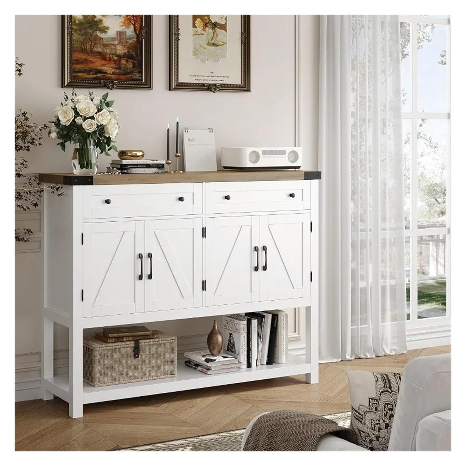 47 Sideboard Buffet Cabinet, Three height adjustable rack,Sliding Door,Mid Century Modern Accent Cabinet for Kitchen, Living Room, Entryway