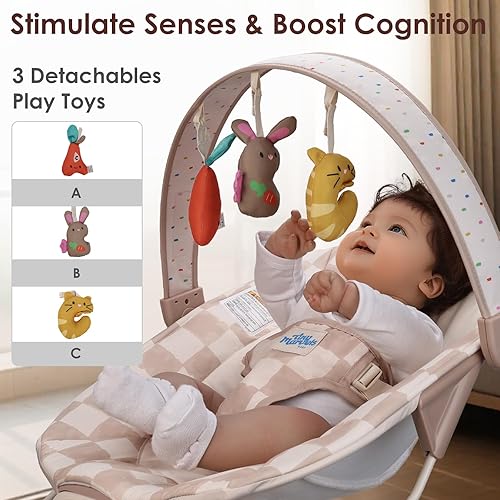 Miniatura 3 de Baby Bouncer Asiento inflable para bebé, asiento inflable para bebés con música y juguetes sensoriales, compacto y lavable a máquina, almohadilla