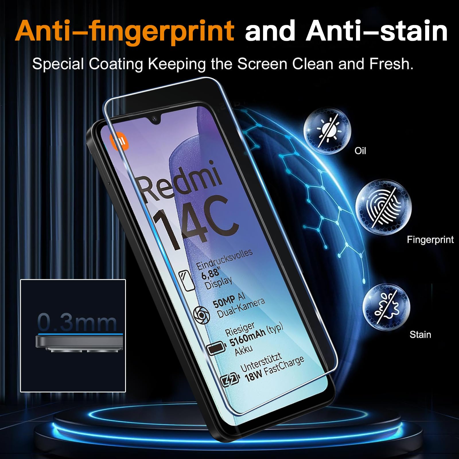 QULLOO Pellicola Vetro Temperato per Xiaomi Redmi 14C/Poco C75, 2 Pezzi Vetro Protettiva e 2 Pezzi Pellicola Fotocamera, Durezza 9H Anti Graffio Vetrino Protezione Schermo