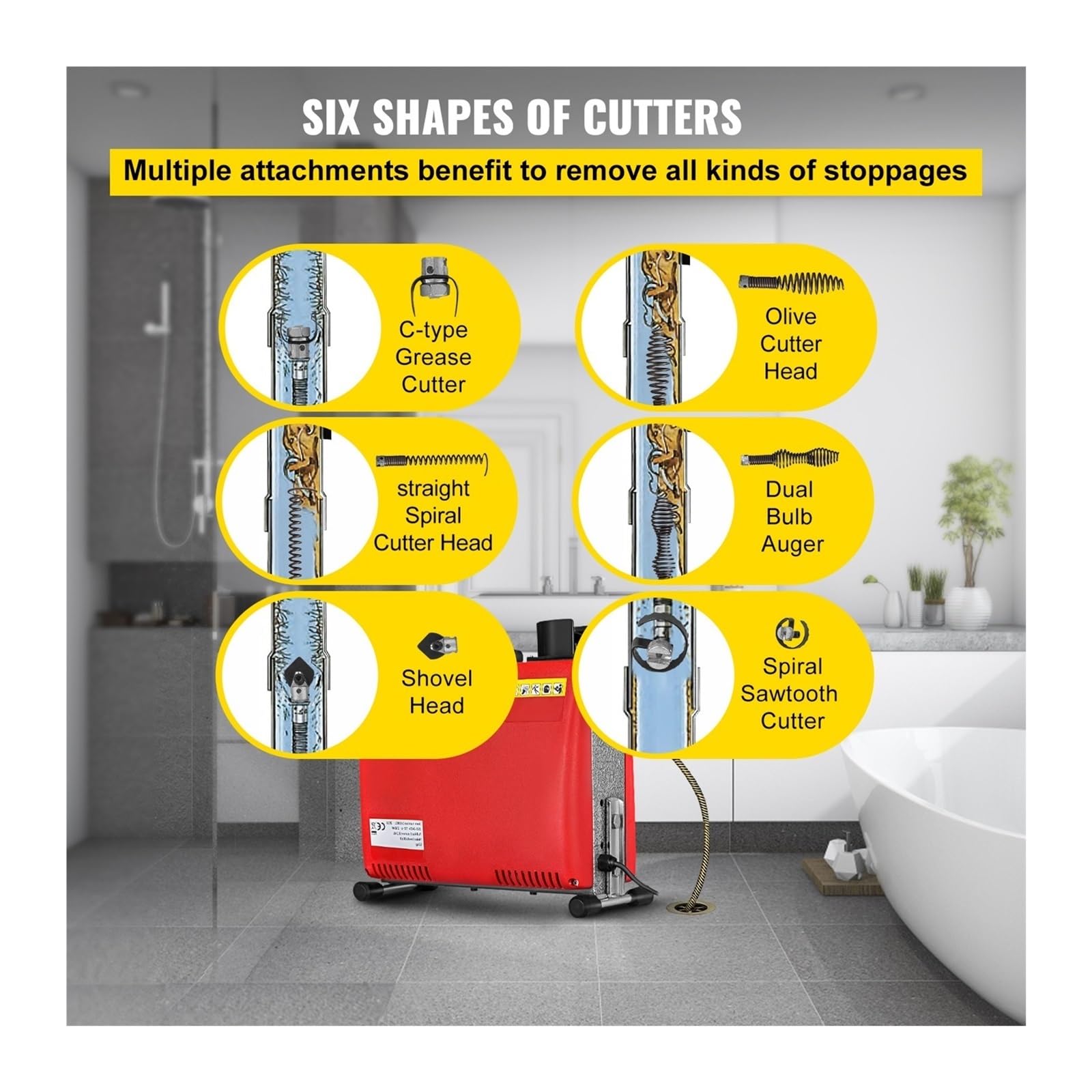 Desatascador de tuberías 250 W, 400 RPM, desatascador eléctrico for tubos 20 a 100 mm diámetro Para principiantes bricolaje