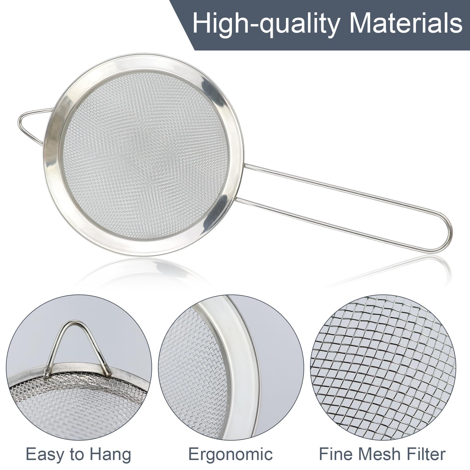 Paquete de 2 coladores pequeños de malla fina de acero inoxidable con ganchos de cocina, 12 cm/8 cm de diámetro, colador de té de malla fina con asa, ideal para jugo, huevo, té, café, filtro de harina