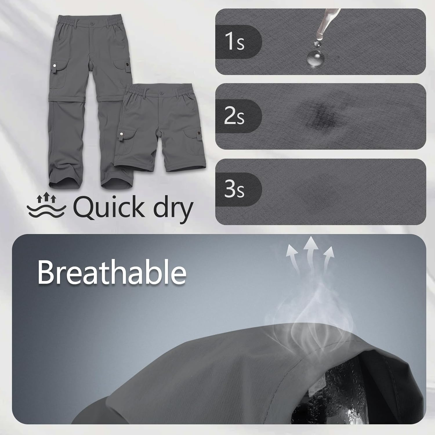 Kids' Cargo Pants, Boys Convertible Hiking Pants, Boy Zip Off Outdoor Casual Pants Quick Dry Climbing Trousers for Youth - Image 5