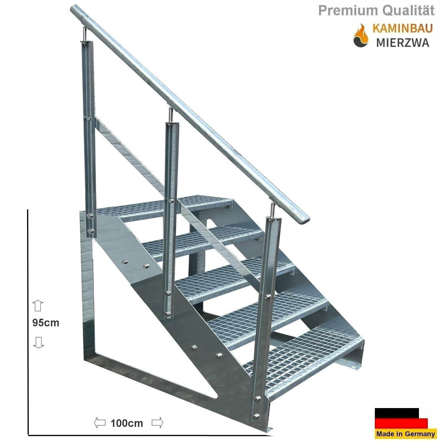 Scale con griglia in acciaio Premium 5 Gradini Scala autoportante Completamente zincata con ringhiera a sinistra - Dimensioni (L x L x H) 101cm x 80cm x 95cm