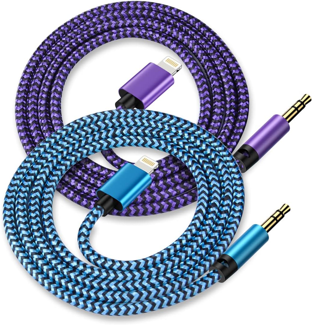 [2Pack/3.3ft] Lightning to 3.5mm iPhone Aux Cord, [Apple Mfi Certified] iPhone Aux Audio Cable for Car Home Stereo Speaker Headphone Compatible with iPhone 14 13 12 11 Pro Max Mini XR XS 8 iPad iPod