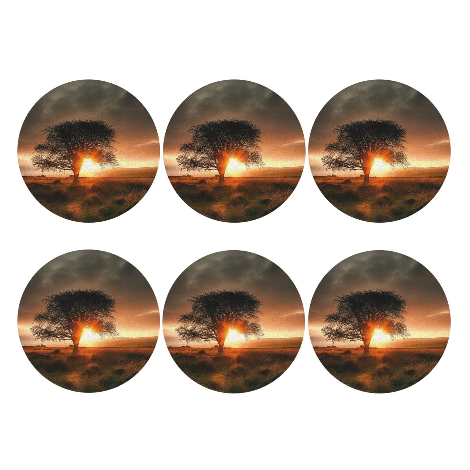 6pcs Leather Coasters for Drinks, Natural Sunrise Drink Coasters for Tabletop Protection, 4" Cup Coasters for Coffee Table Decor, Non-Slip Drinking Cup Mat for Hot Or Cold Drink