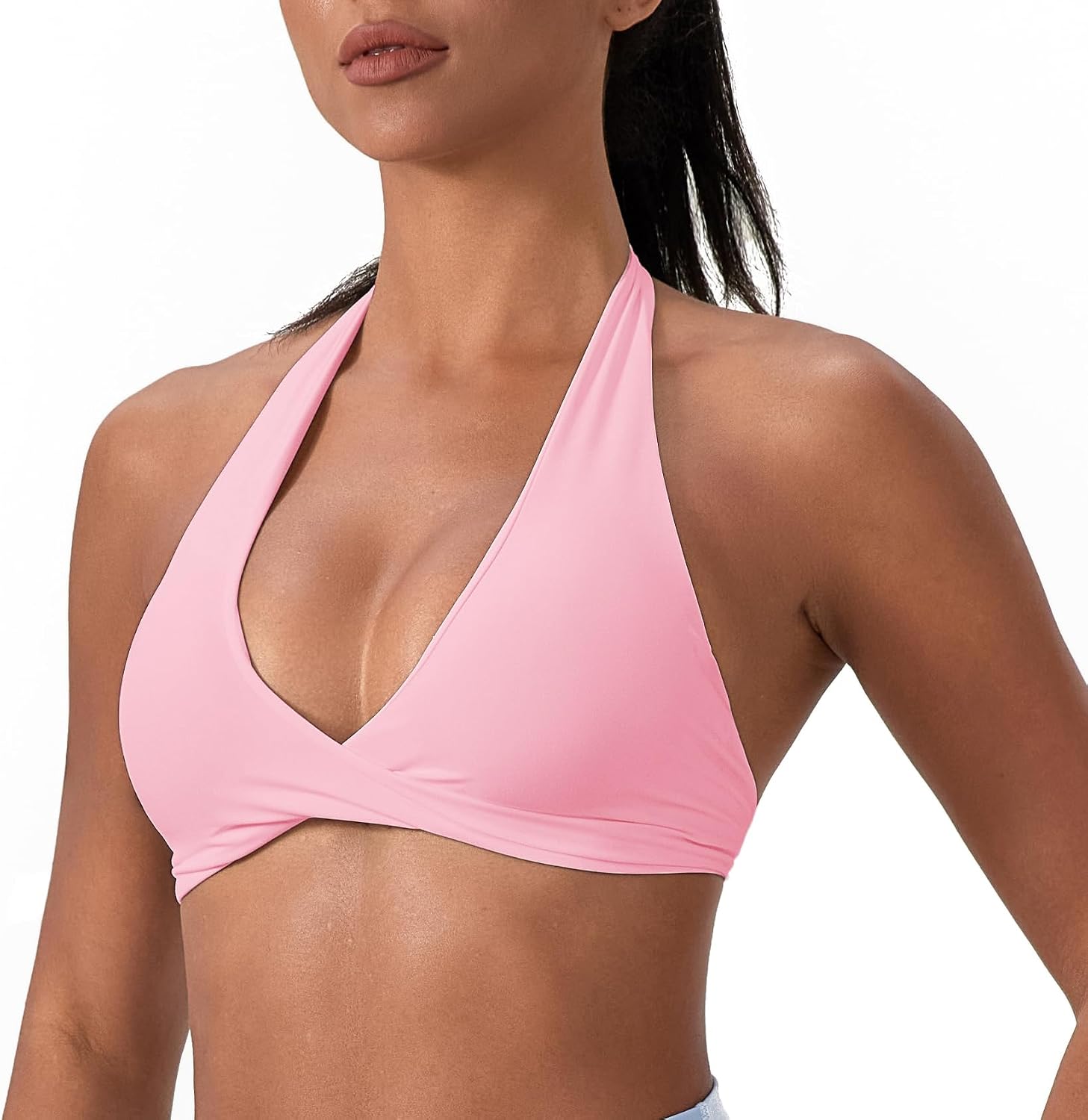 Sports Bra for Women Seamless Halter Padded Yoga Bras Open Back Gym Low Impact Workout Crop Tank Top image 2