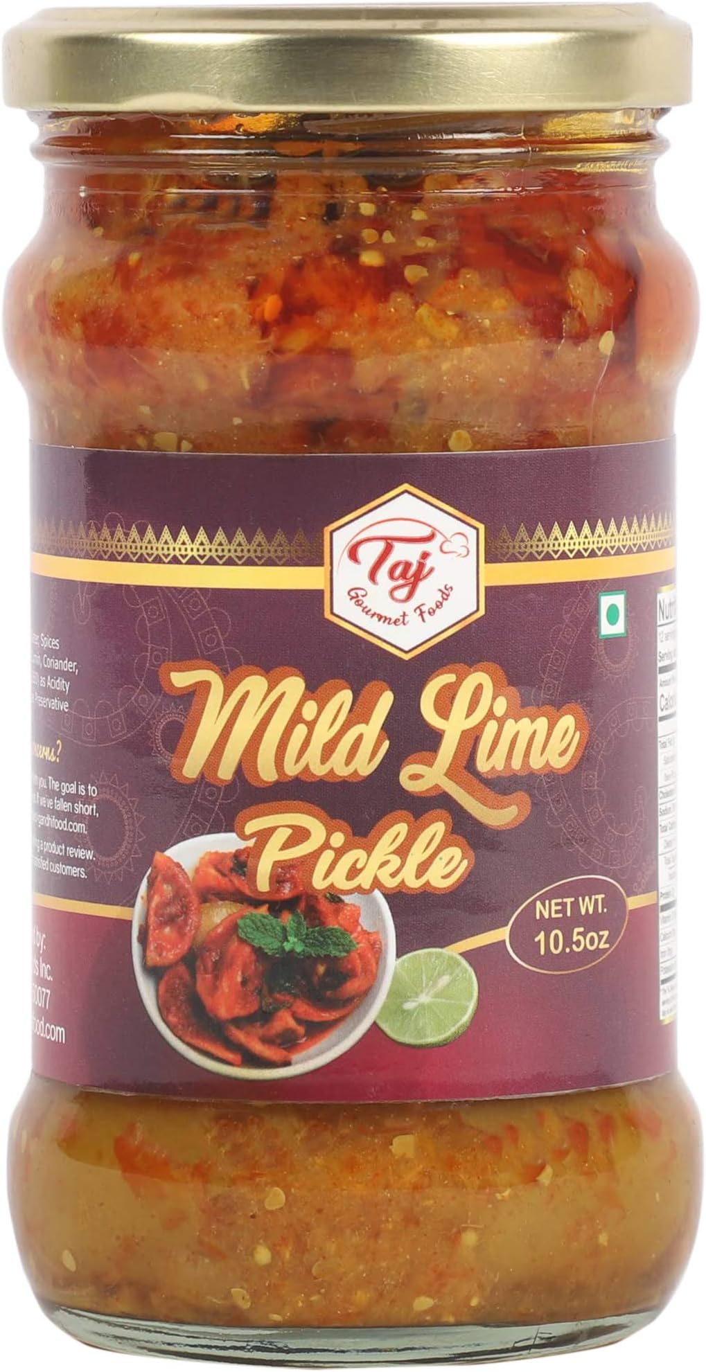 TAJ Gourmet Foods Mild Lime Pickle, (Lime Achar), 300g (10.5oz)